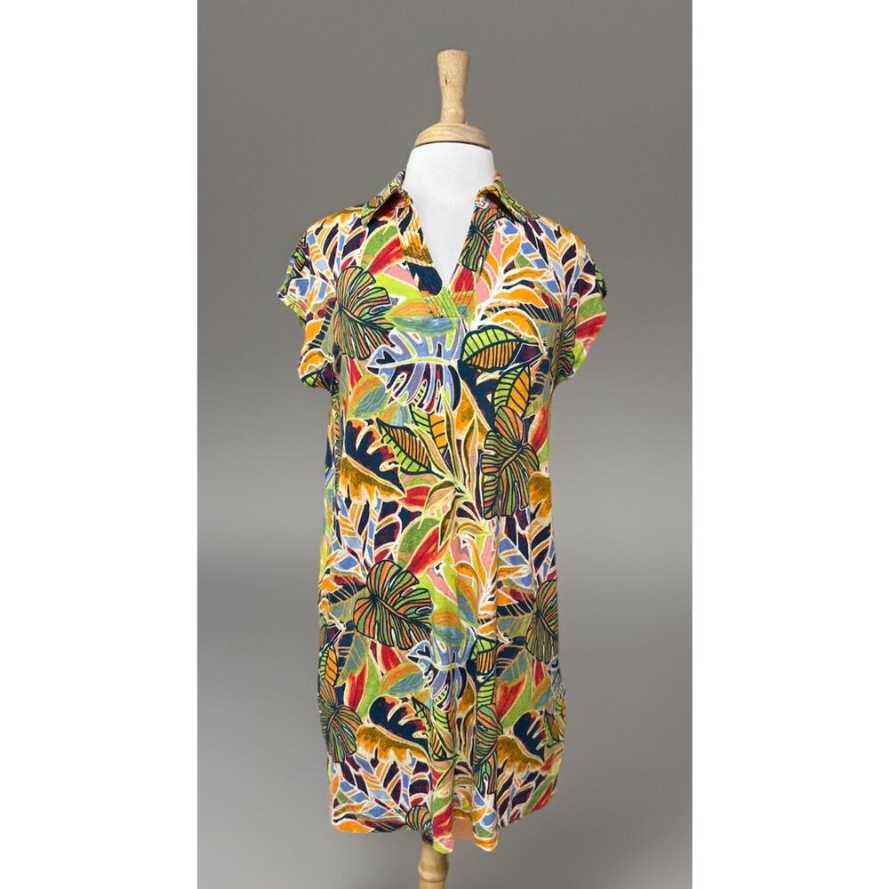 C&C California Shift Dress Cover Up Women M Tropical Coastal Cruise Linen Blend
